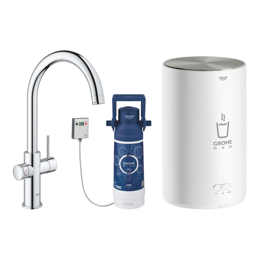 Комплект для кухни GROHE Red Duo с C-образным смесителем, бойлером M-Size и фильтром, хром (30083001)