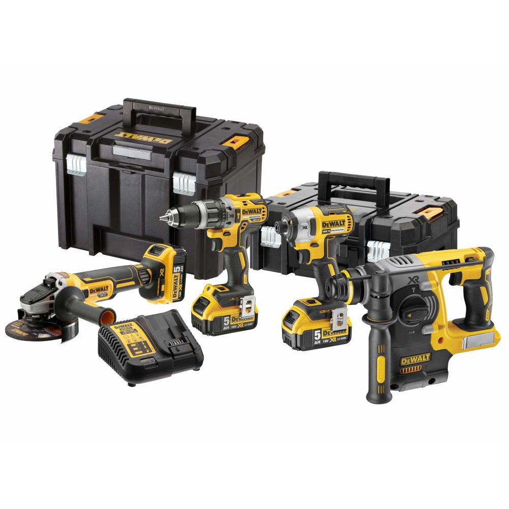 Набор электроинструмента DEWALT: дрель-шуруповерт DCD796 + шуруповерт DCF887 + УШМ DCG405 + перфоратор DCH273, DCK422P3T
