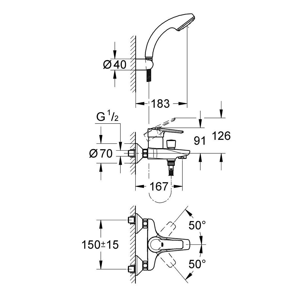 Смеситель для ванны GROHE Eurostyle, хром (33592000/U), уценненый товар