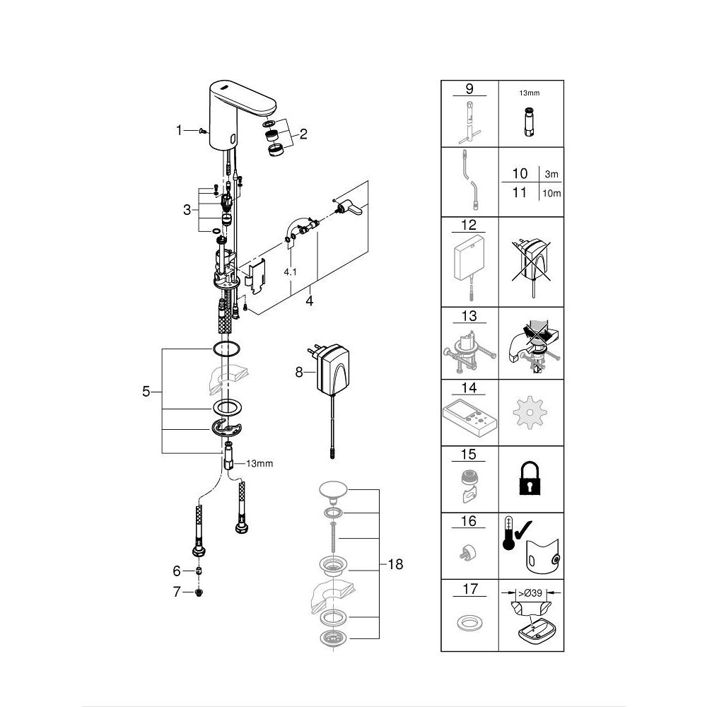 Смеситель для раковины GROHE Eurosmart Cosmopolitan E инфракрасный, хром (36325001)