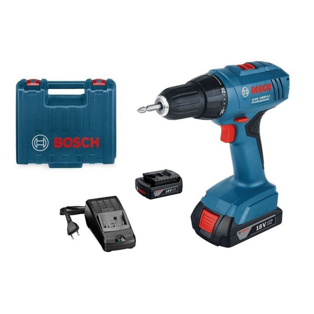 Аккумуляторная дрель-шуруповерт Bosch GSB 180 LI, 18 В, 1900 об/мин, с 2 АКБ 2 Ач и ЗУ, в кейсе (0.601.9F8.307)