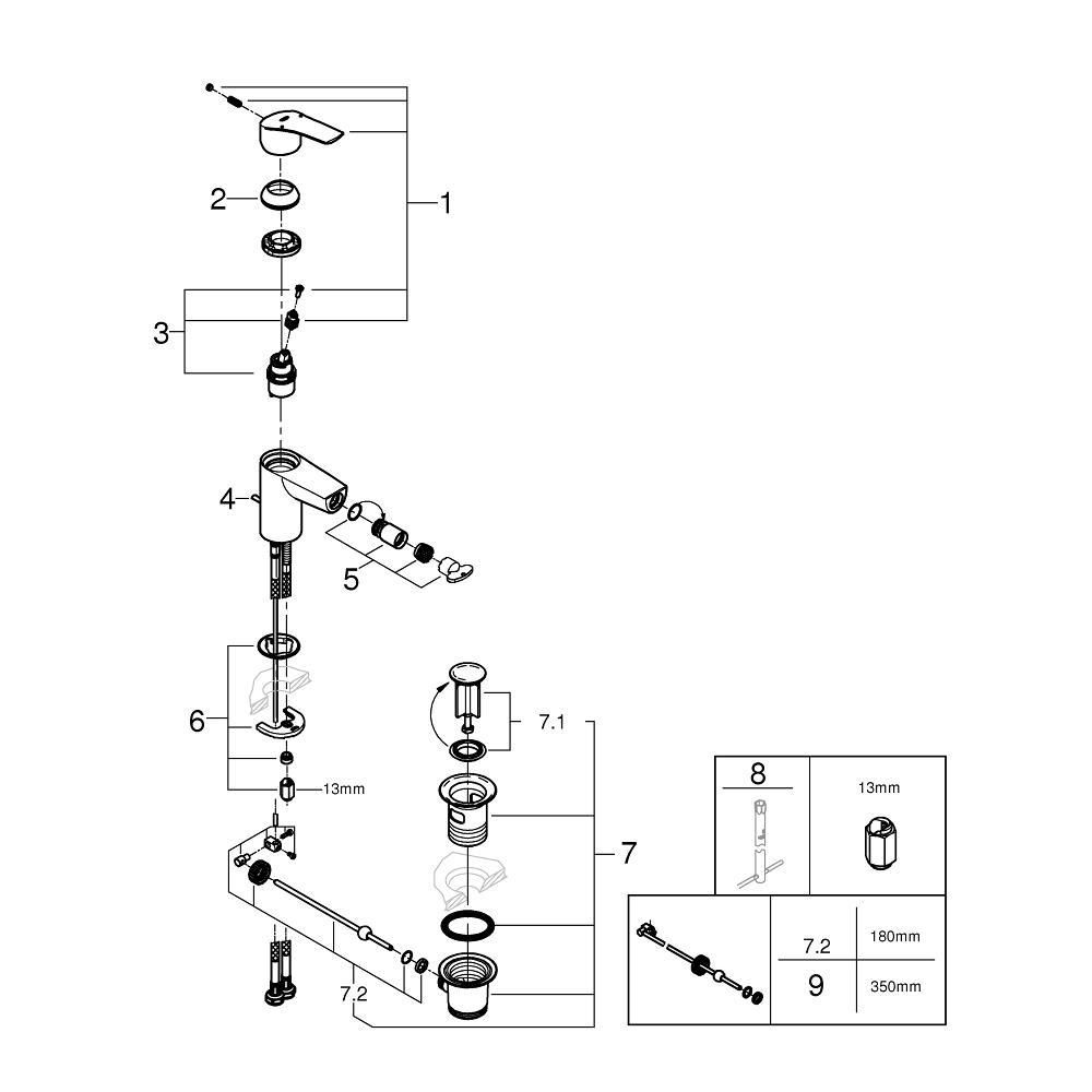 Смеситель для биде GROHE Eurosmart с донным клапаном, S-size, хром (32929003)