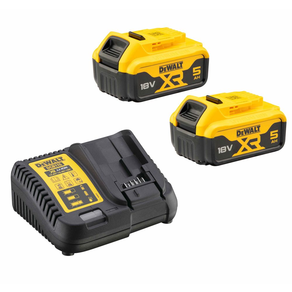 Набор DEWALT: 2 АКБ DCB184, Li-Ion, 18 В, 5 Ач и зарядное устройство DCB115, 12/14.4/18 В, 4 A (DCB115P2)