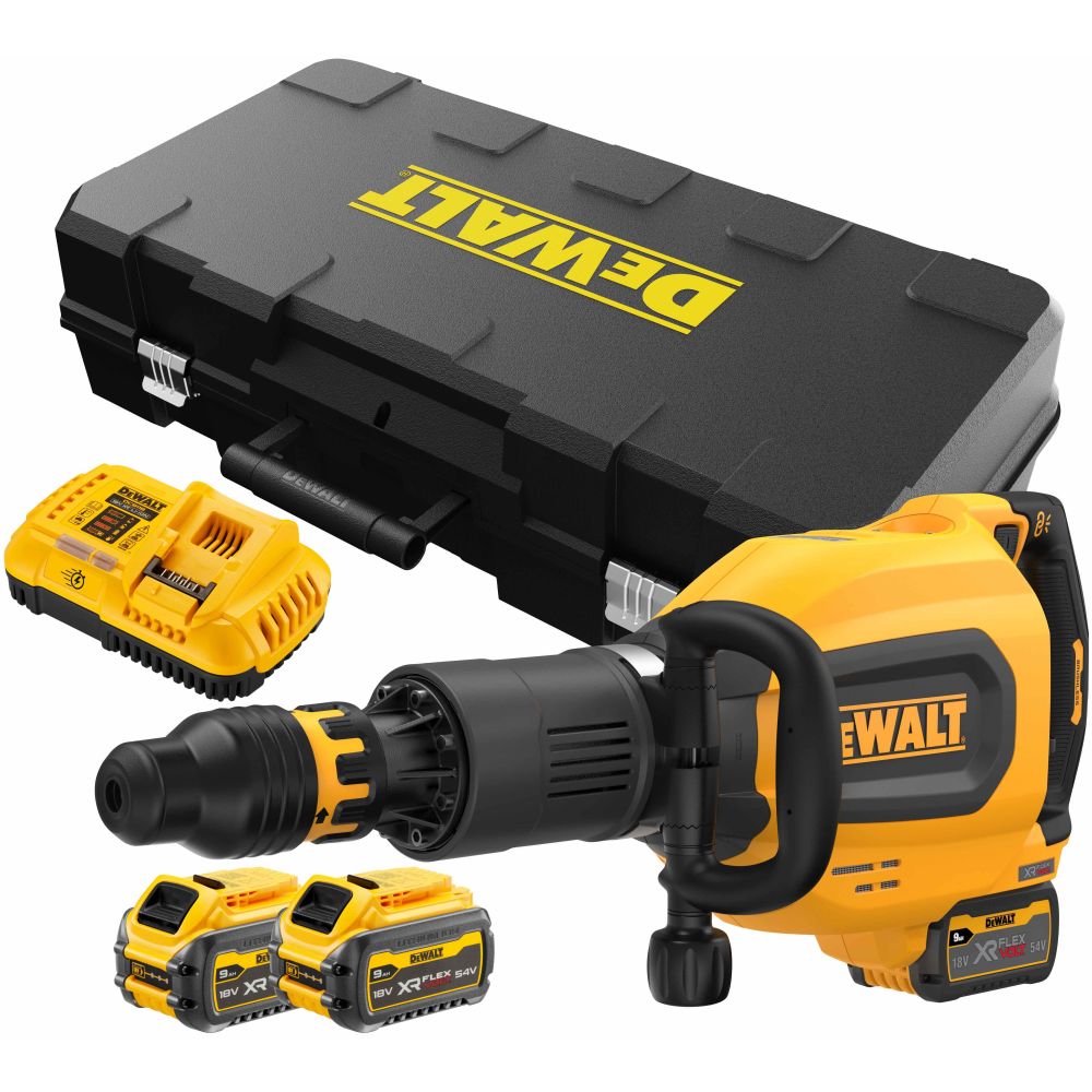 Аккумуляторный отбойный молоток DEWALT DCH911X3, 54 В, 27 Дж, 1620 уд/мин, с 3 АКБ 3 Ач и ЗУ, в кейсе (DCH911X3-QW)