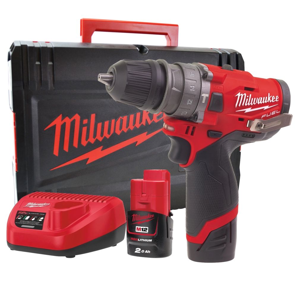 Аккумуляторная ударная дрель-шуруповерт Milwaukee M12 FPDX-202X, 12 В, 1700 об/мин, c 2 АКБ 2 Ач и ЗУ, в кейсе, 4933464136