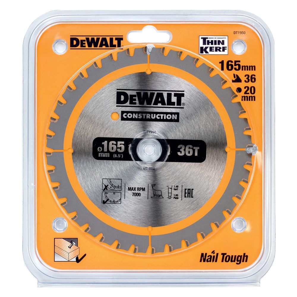 Диск пильный по дереву DEWALT CONSTRUCTION, 165х20х1 мм (DT1950-QZ)