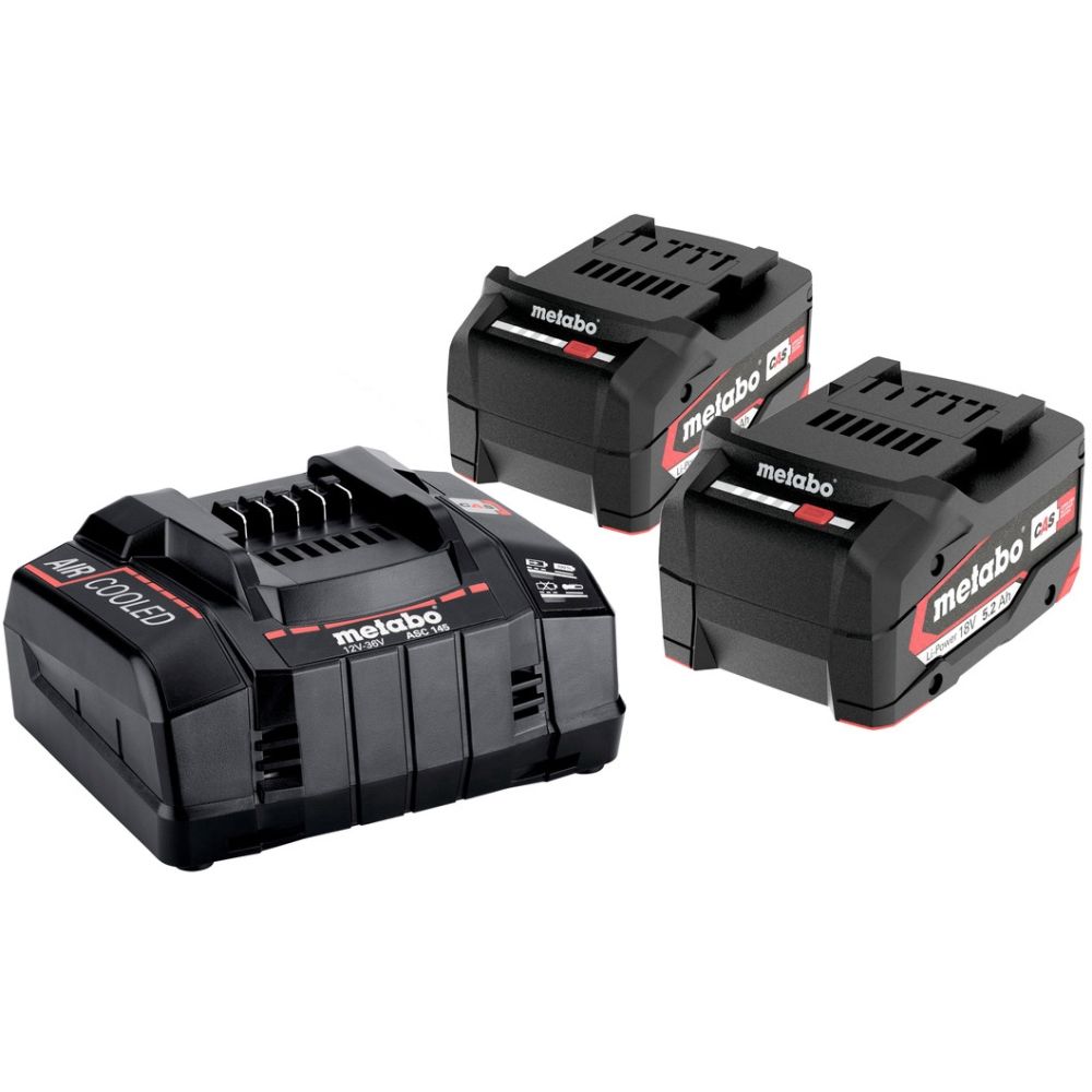 Набор Metabo: 2 АКБ LiPOWER, Li-Ion, 18 В, 5.2 Ач и быстрое зарядное устройство ASC 145, 12/14.4/18/36 В, 8 A (685051000)