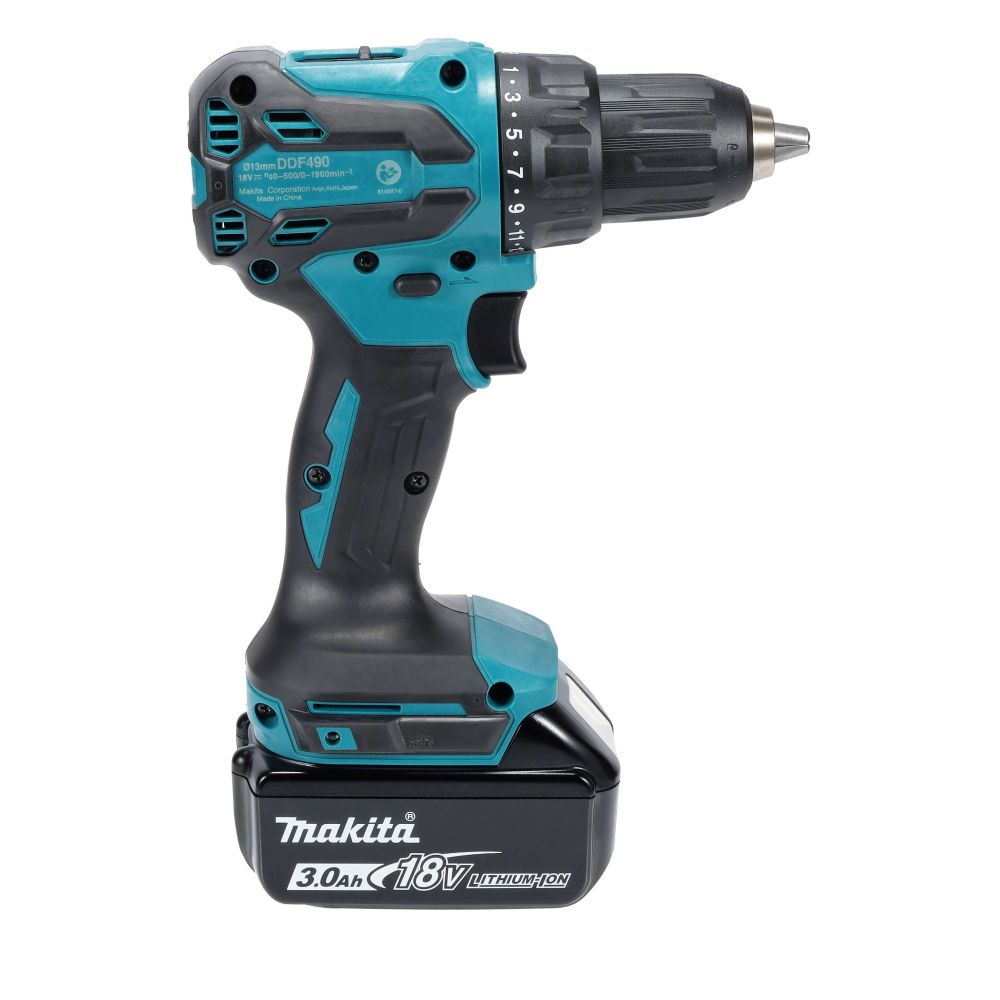 Аккумуляторная ударная дрель-шуруповерт Makita DHP490F005, 18 В, 1900 об/мин, 28500 уд/мин, с АКБ 3 Ач и ЗУ, в кейсе MakPac