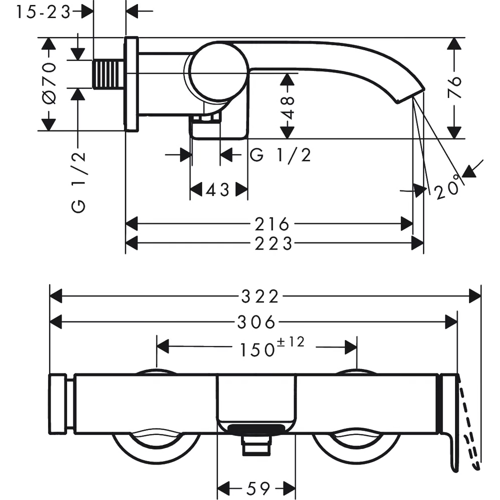 Смеситель для ванны hansgrohe Vivenis внешнего монтажа 75420000, хром
