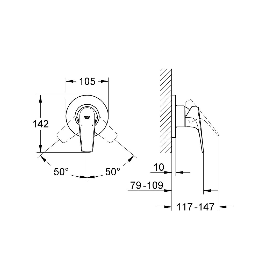 Внешняя часть смесителя для душа встраиваемый GROHE BauFlow, хром (19585000)