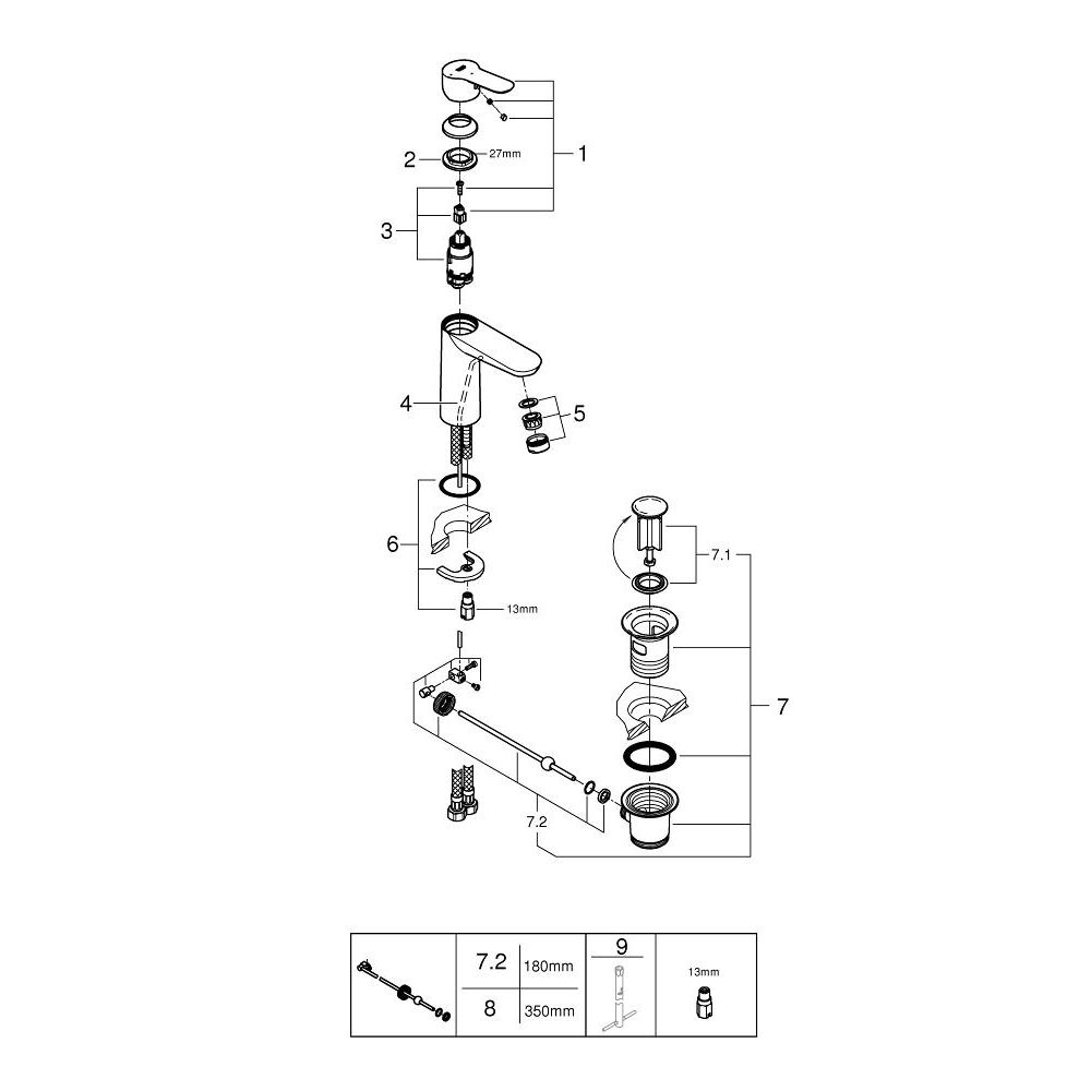 Смеситель для раковины GROHE BauEdge, M-size, хром (23759000)