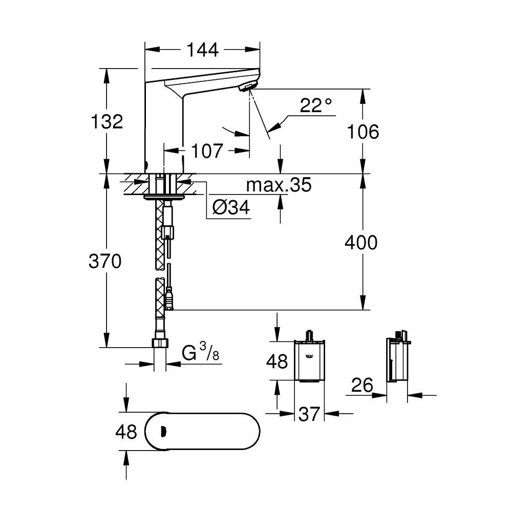 Смеситель для раковины GROHE Eurosmart Cosmopolitan E инфракрасный, хром (36330001)