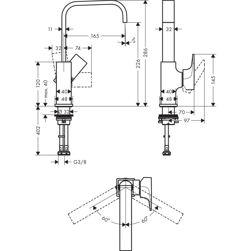 Смеситель для раковины hansgrohe Metropol 230 с поворотным изливом 32511670, матовый черный