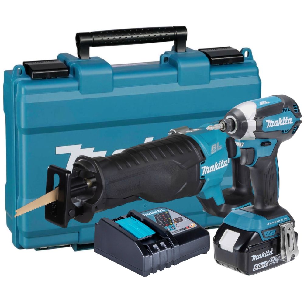 Аккумуляторный набор Makita, 18 В: сабельная пила DJR187 + шуруповерт DTD153, с АКБ 5 Ач и ЗУ, в кейсе