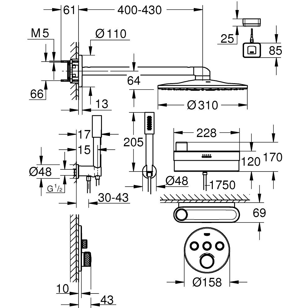 Душевая система GROHE SmartControl Purefoam с термостатом для душа, хром (1058120000)