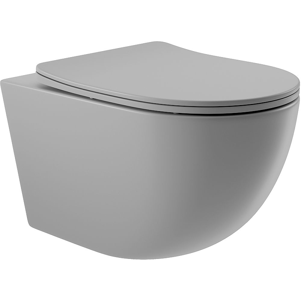 Унитаз подвесной Aqueduto OVO 525*360 безободковый, сиденье с микролифтом, серый матовый (OVO0130)