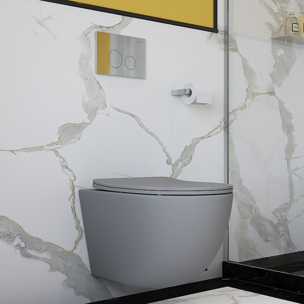 Унитаз подвесной Aqueduto OVO 525*360 безободковый, сиденье с микролифтом, серый матовый (OVO0130)