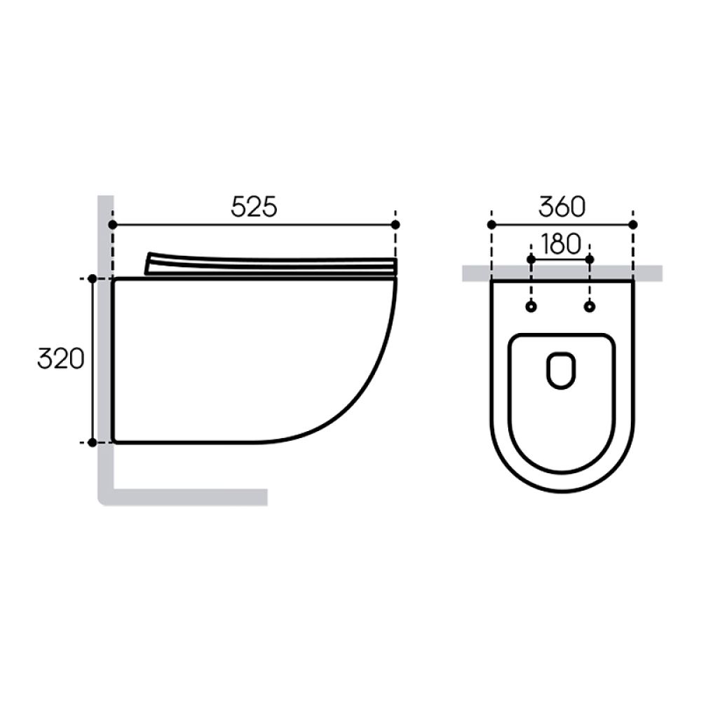 Унитаз подвесной Aqueduto OVO 525*360 безободковый, сиденье с микролифтом, серый матовый (OVO0130)