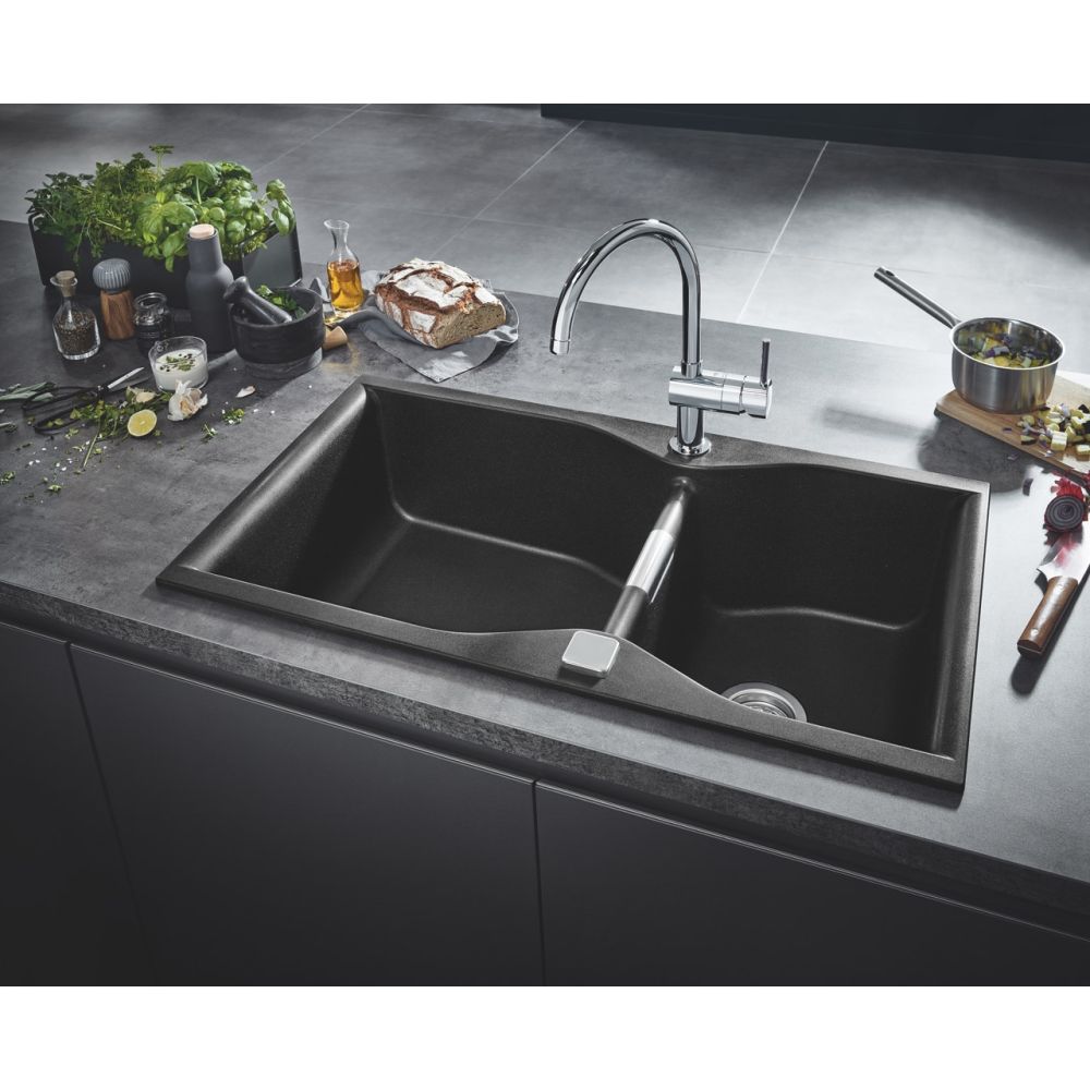 Мойка GROHE K700 с двумя чашами, 900 x 500 мм, черный гранит (31658AP0)