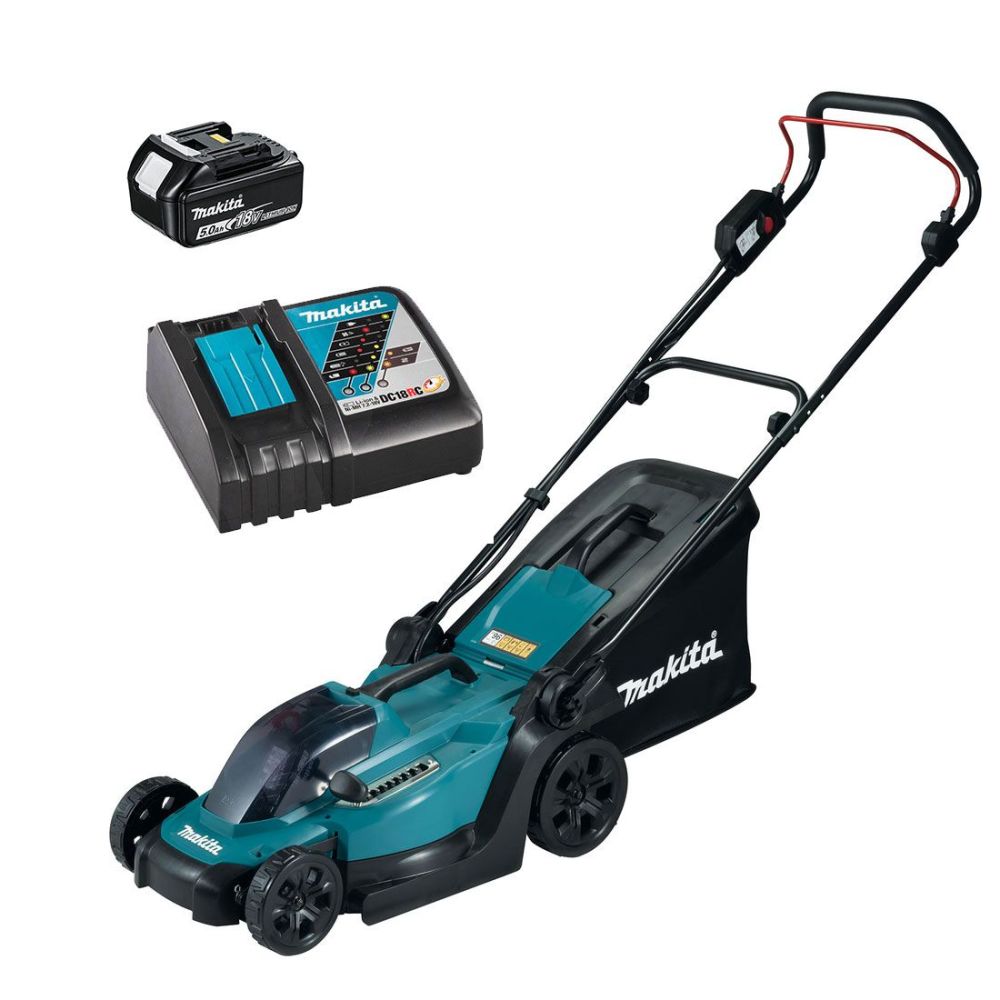 Аккумуляторная газонокосилка Makita, 18 В, 33 см, 30 л, c АКБ 5 Ач и ЗУ, DLM330RT