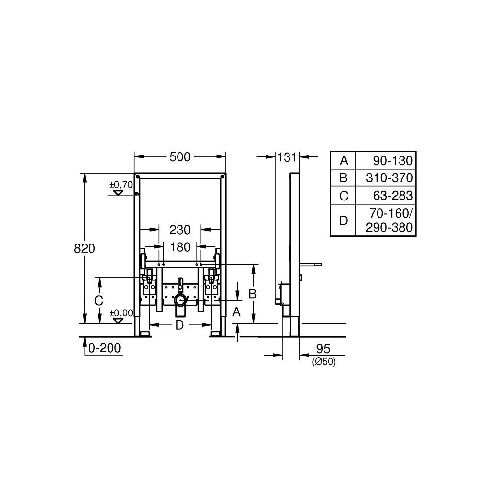 Система инсталляции для биде GROHE Rapid SL (0,82 м) для монтажа перед стеной (38543000)