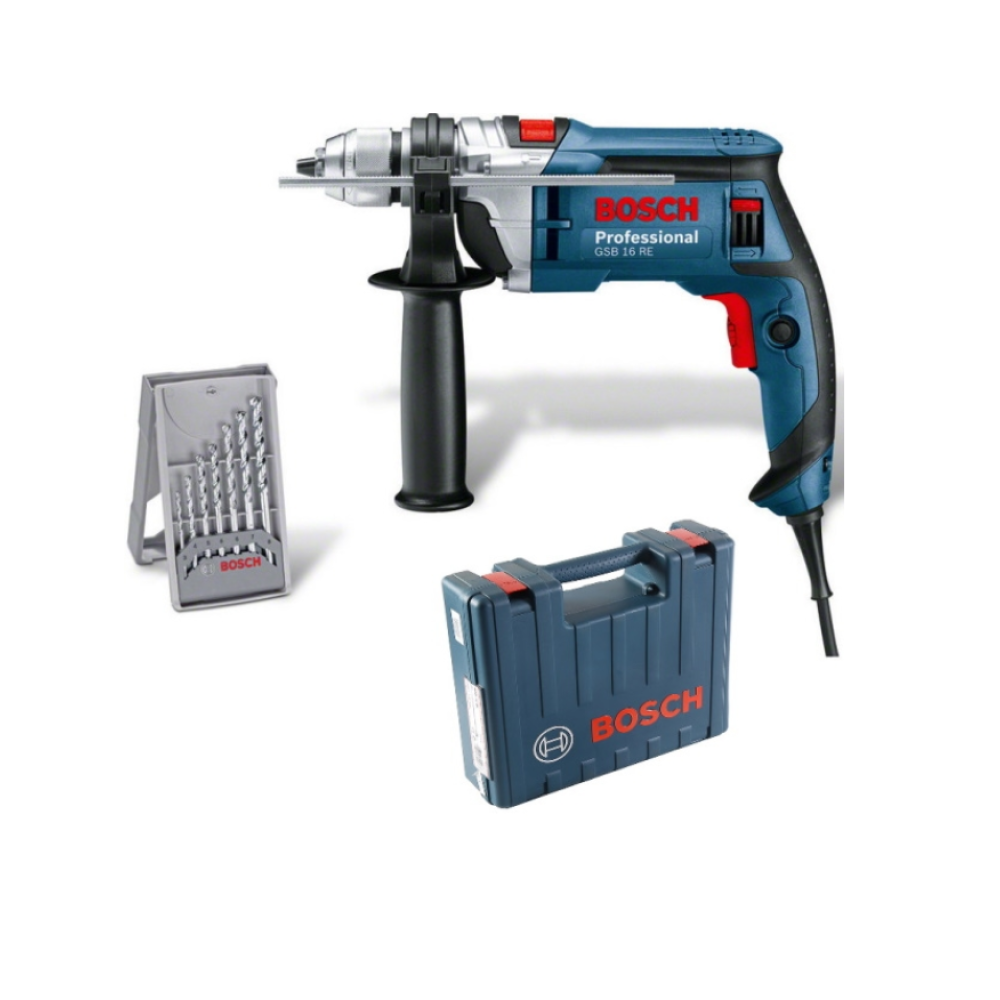 Дрель ударная Bosch GSB 16 RE 750 Вт + Набор сверл, кейс, 060114E501