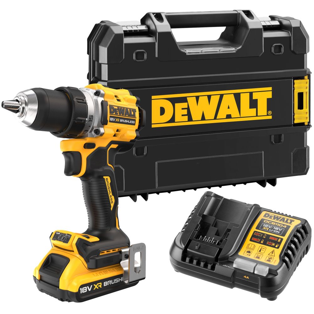 Аккумуляторная дрель-шуруповерт DEWALT DCD800D1T, 18 В, 2000 об/мин, с АКБ 2 Ач и ЗУ, в кейсе TSTAK (DCD800D1NT-XJ)
