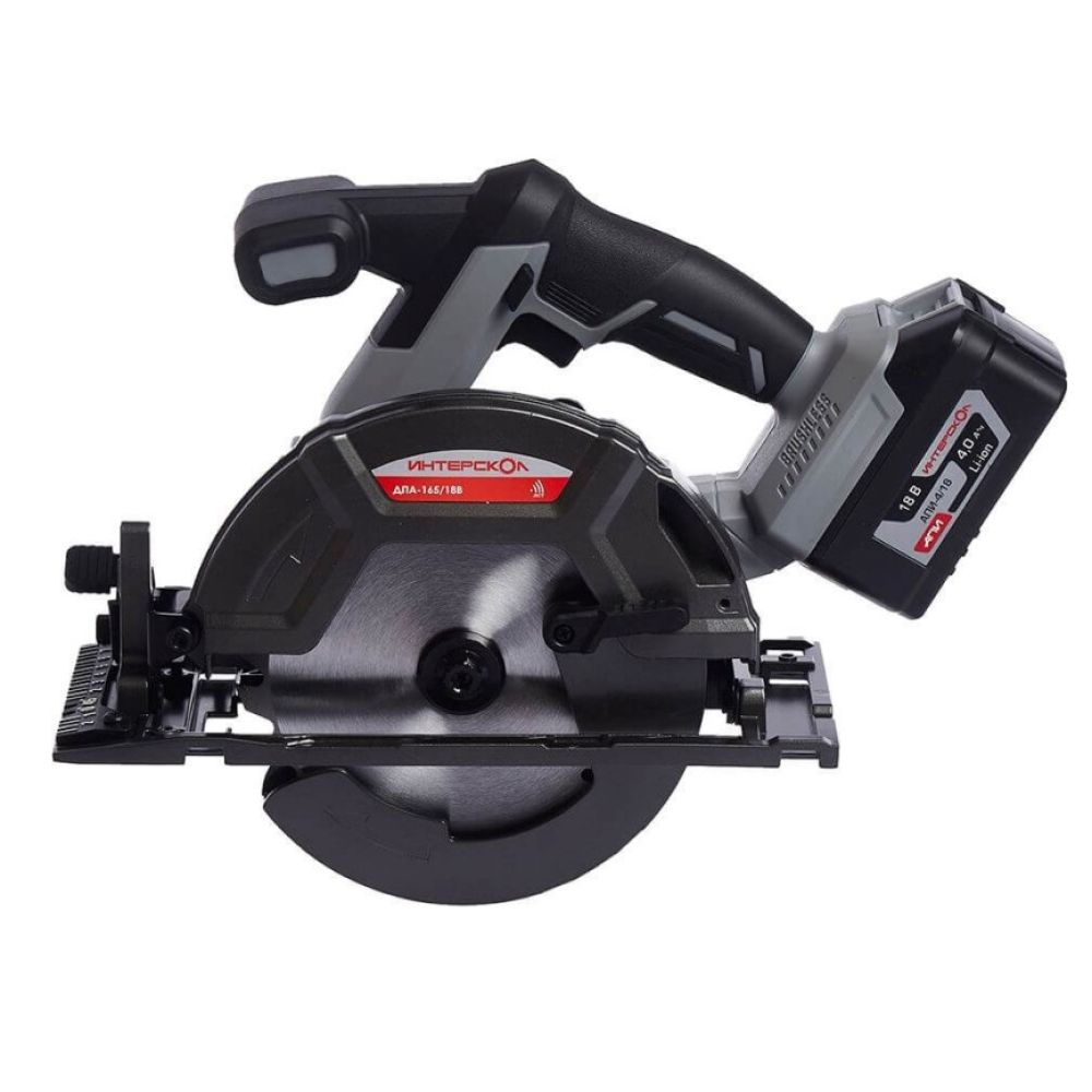 Аккумуляторная дисковая пила ИНТЕРСКОЛ ДПА-165/18В, 18 В, 165 мм, 5000 об/мин, с АКБ 4 Ач и ЗУ (577.4.1.70)