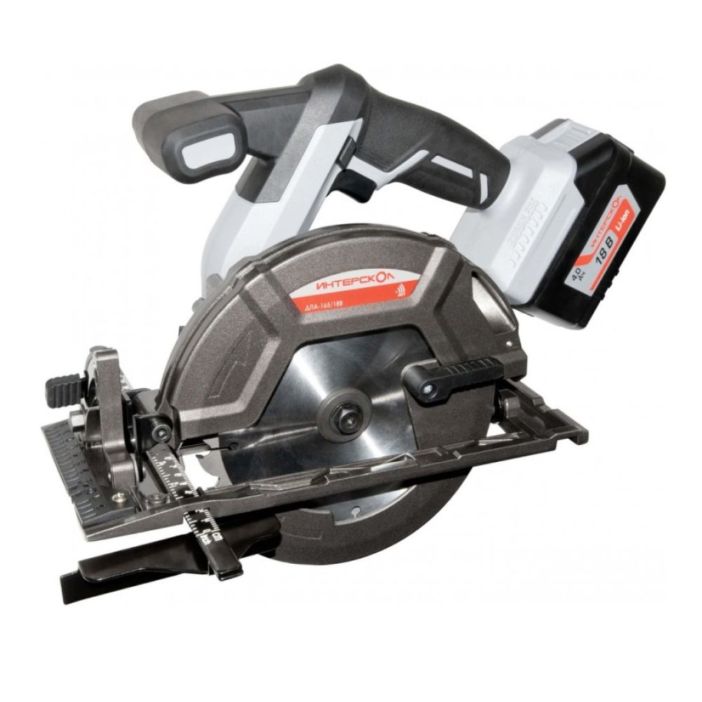Аккумуляторная дисковая пила ИНТЕРСКОЛ ДПА-165/18В, 18 В, 165 мм, 5000 об/мин, с АКБ 4 Ач и ЗУ (577.4.1.70)