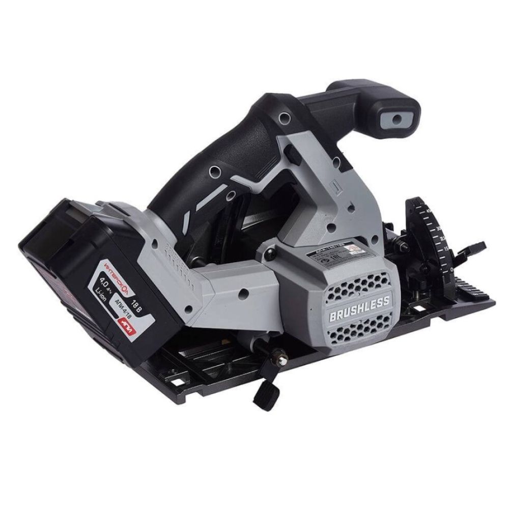 Аккумуляторная дисковая пила ИНТЕРСКОЛ ДПА-165/18В, 18 В, 165 мм, 5000 об/мин, с АКБ 4 Ач и ЗУ (577.4.1.70)