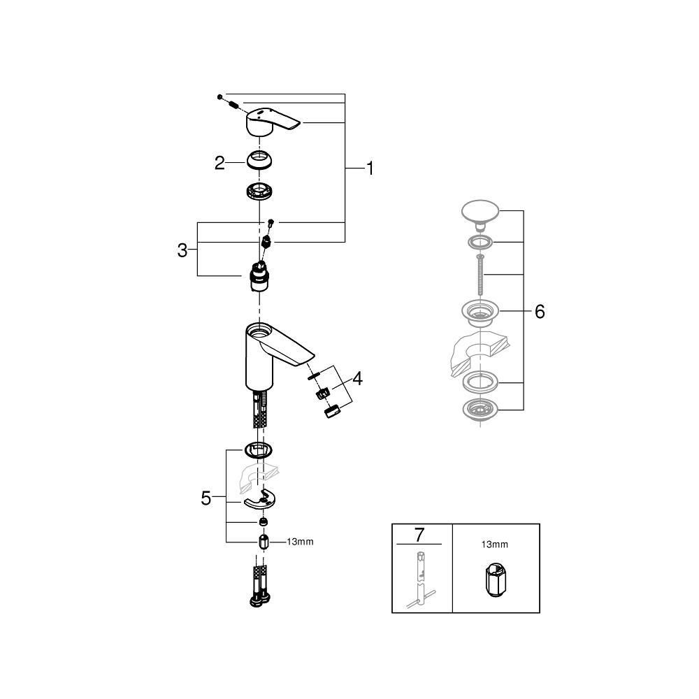 Смеситель для раковины GROHE Eurosmart, S-Size, хром (32467003/U1), уценненый товар
