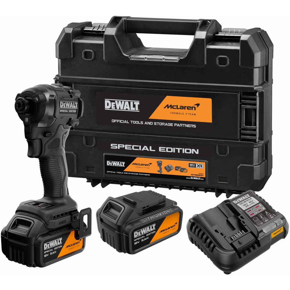 Аккумуляторный шуруповерт DEWALT McLaren Limited Edition DCF86MP2T, 18 В, 205 Нм, 3800 уд/мин, с 2 АКБ 5 Ач и ЗУ, в кейсе TSTAK