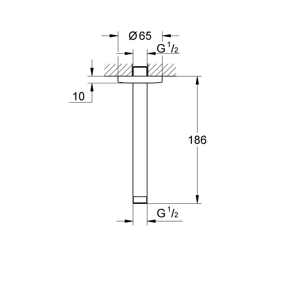 Потолочный душевой кронштейн GROHE New Tempesta, вынос 186 мм, хром (27559000)