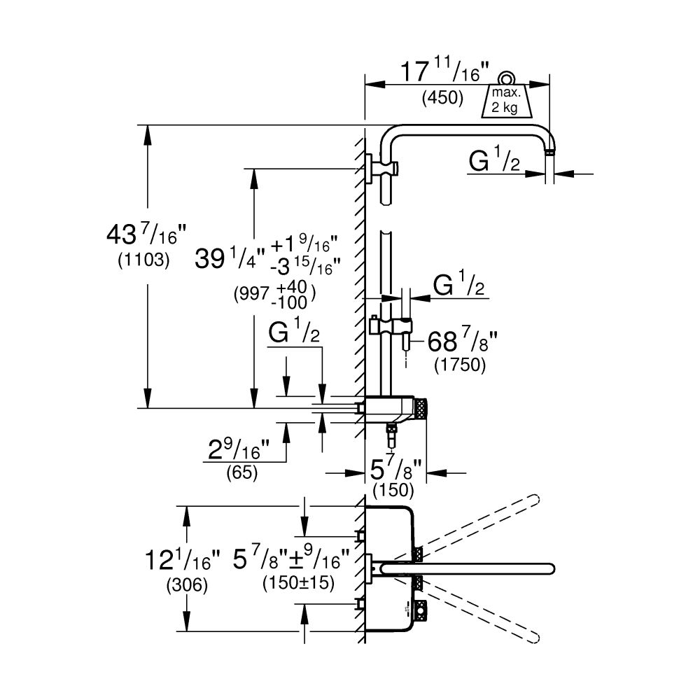 Душевая система GROHE Euphoria SmartControl System Mono с термостатом для душа, хром (26511000)