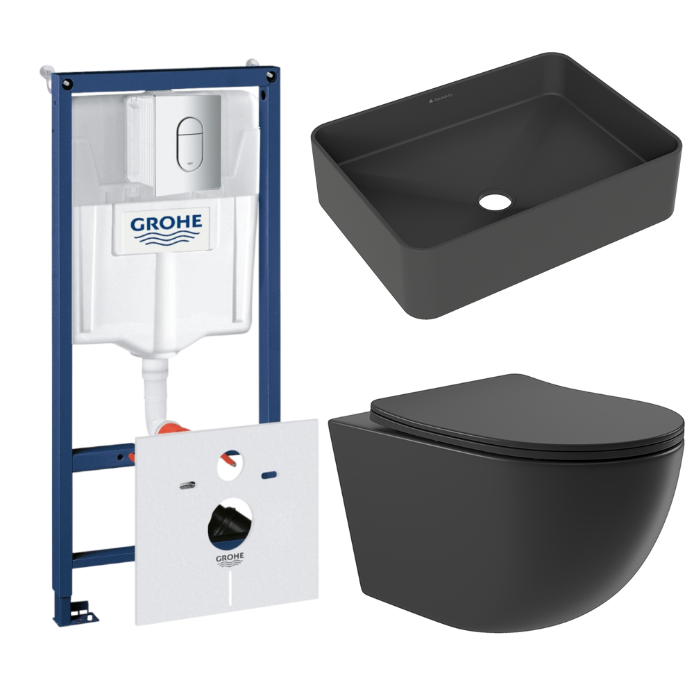 Комплект инсталляции GROHE Rapid SL 3 в 1 (NW0145/S) с унитазом Aqueduto OVO OVOT2140 и раковиной Aqueduto ESPIRAL ESP0440 (NW0658)