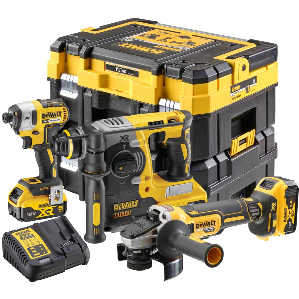 Аккумуляторный набор DEWALT DCK305P3T: шуруповерт DCF887 + перфоратор DCH273 + УШМ DCG405, с 3 АКБ 5 Ач и ЗУ, в 2 кейсах TSTAK