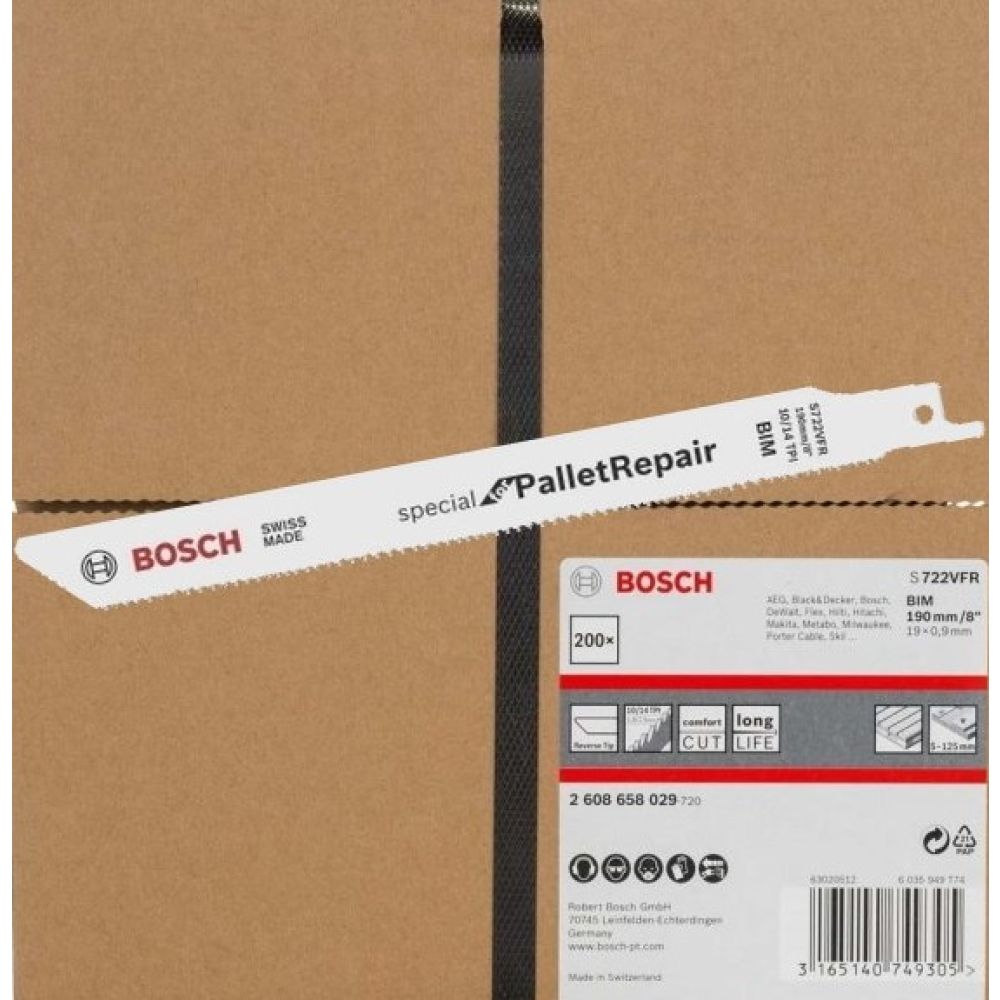 Полотно для сабельной пилы Bosch S722VFR, для дерева, 200 шт. (2.608.658.029)