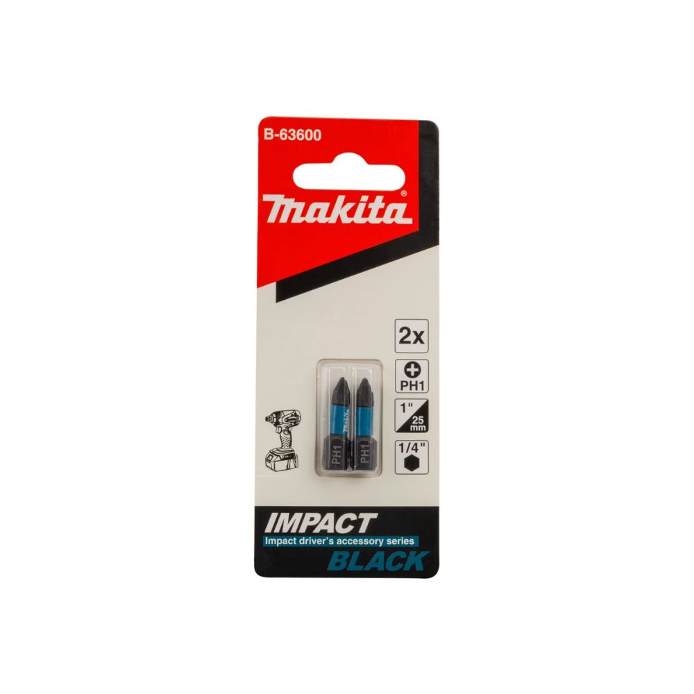 Бита Makita PH1, 25 мм, хвостовик 1/4", 2 шт. (B-63600)