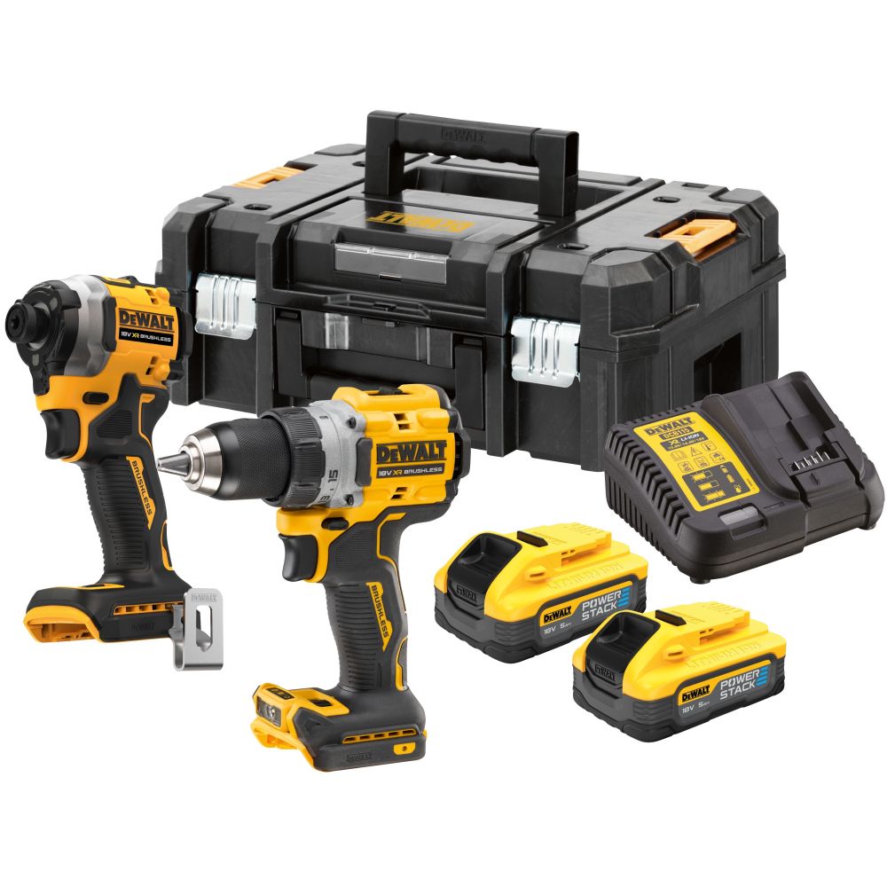 Аккумуляторный набор DEWALT DCK2051H2T, 18 В: дрель-шуруповерт DCD800 + шуруповерт DCF850, с 2 АКБ 5 Ач и ЗУ, в кейсе TSTAK