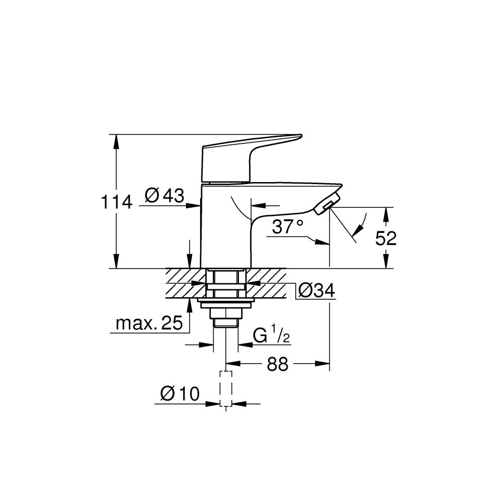 Кран для раковины GROHE BauEdge, без функции смешивания, хром (20421001)