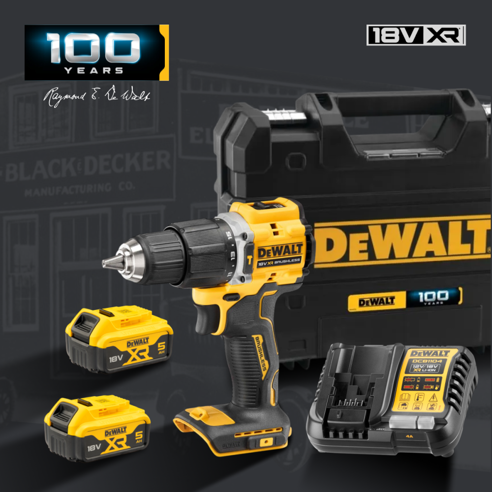 Аккумуляторная ударная дрель-шуруповерт DEWALT DCD100YP2T, 18 В, 1650 об/мин, 28050 уд/мин, с 2 АКБ 5 Ач и ЗУ, в кейсе TSTAK