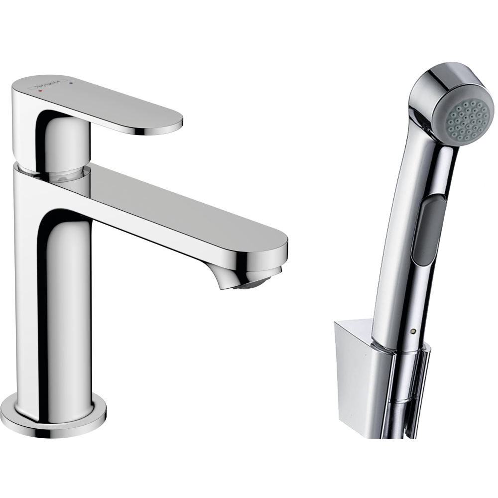 Смеситель для раковины hansgrohe Rebris S 110 без сливного гарнитура, с гигиеническим душем 72215000, хром