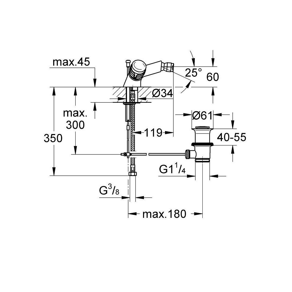 Смеситель для биде GROHE Supra с донным клапаном, хром (24474000)