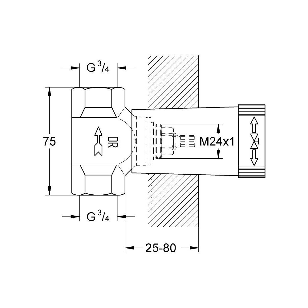 Встраиваемая часть вентиля GROHE, резьба 3/4″ (29802000)