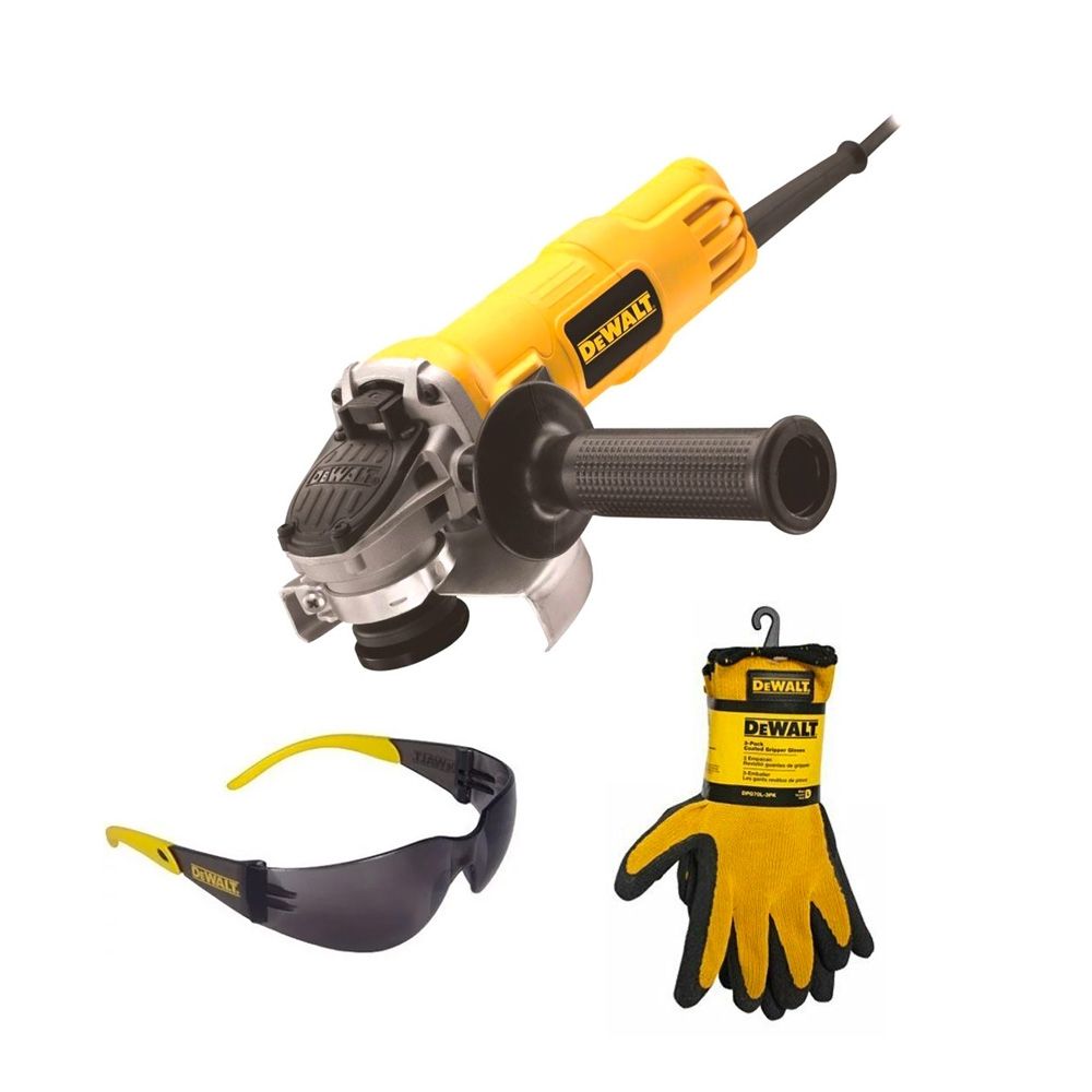 Набор угловая шлифовальная машина, 125 мм, 800 Вт, DWE4051G + очки и перчатки DEWALT