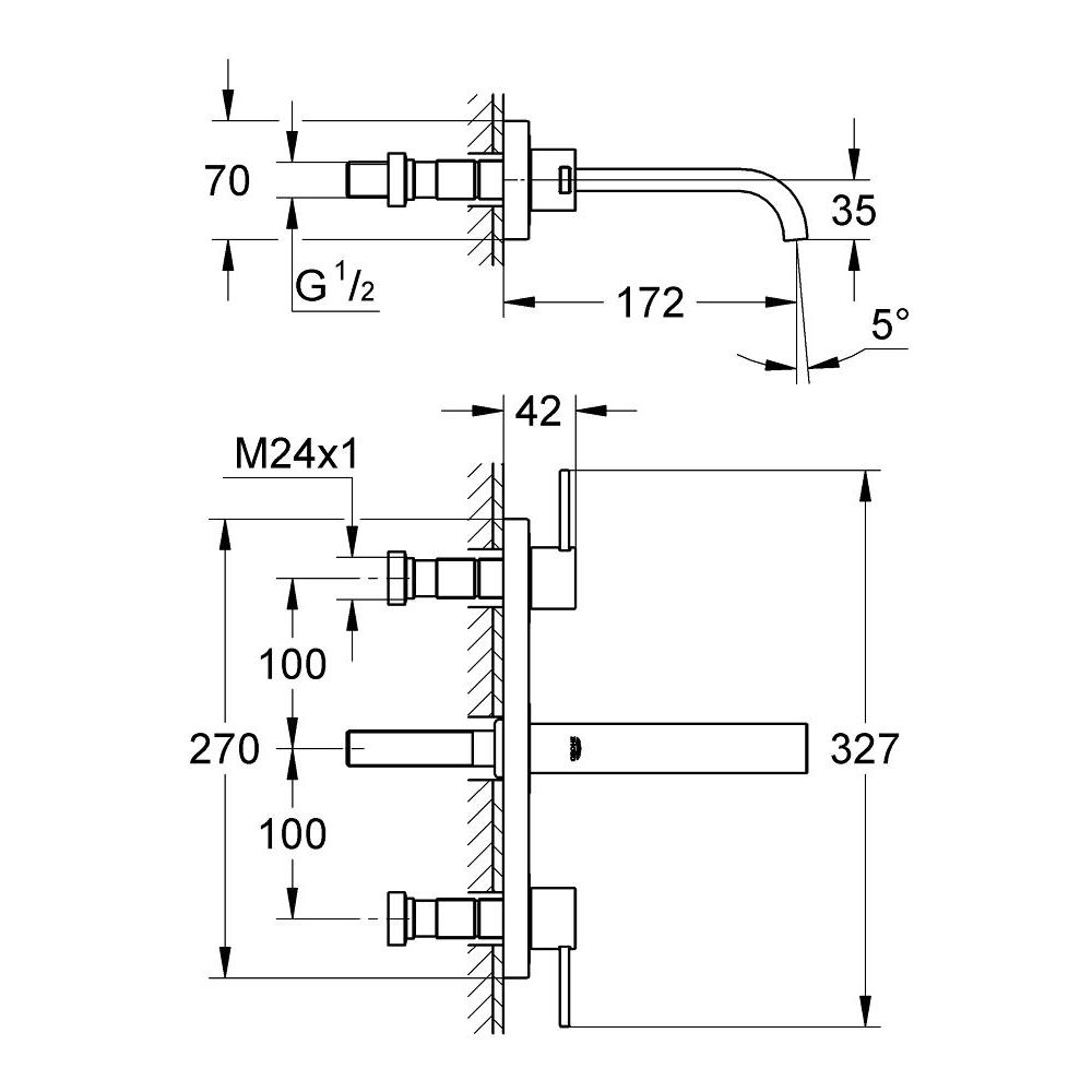 Внешняя часть смесителя для раковины GROHE Allure на 3 отверстия, S-size, хром (20189000)