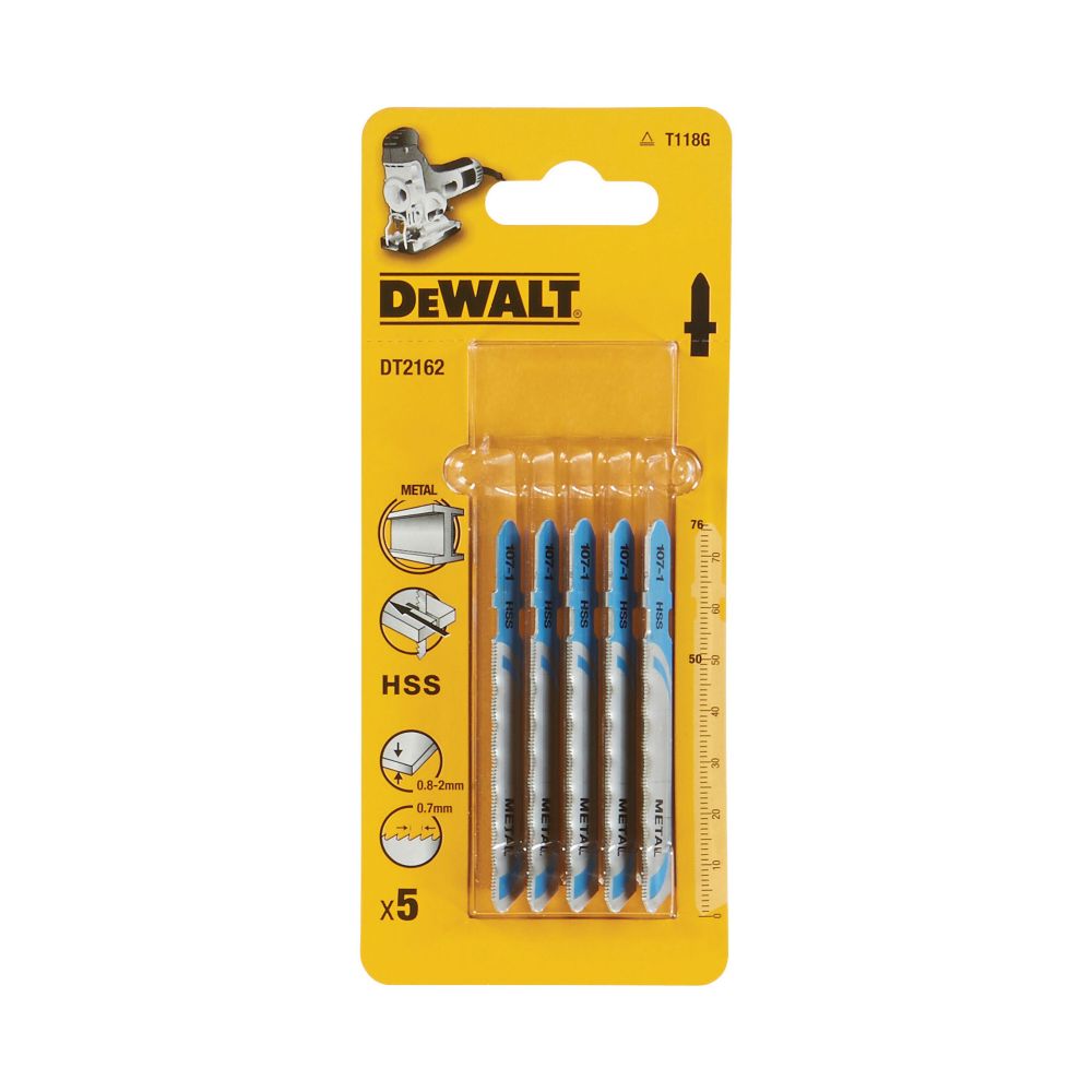 Пилка для лобзика DEWALT DT2162, по металлу HSS 76 x 50 x 0.7 x 2 мм, T118G, 5 шт.