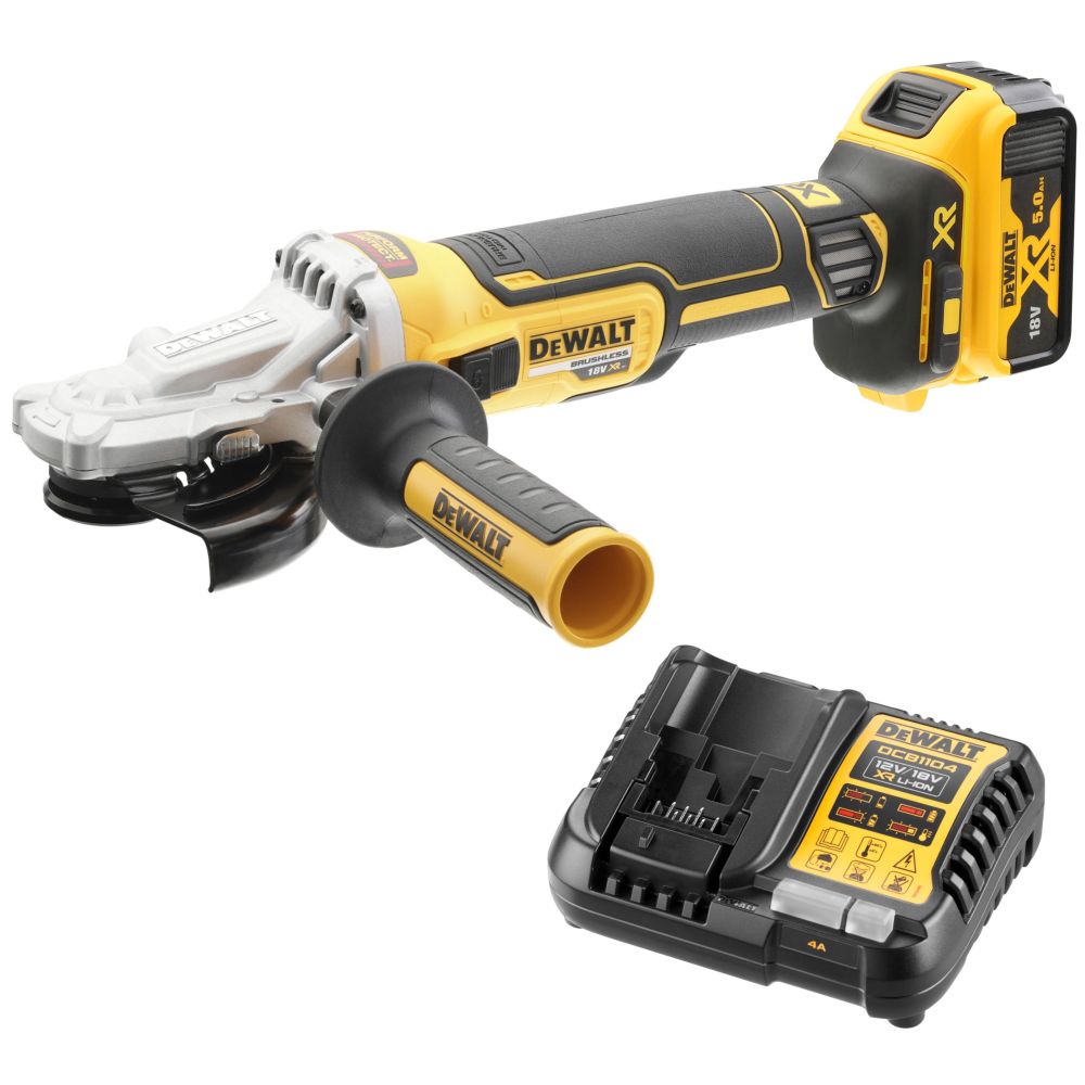 Аккумуляторная угловая шлифмашина DEWALT DCG405FP1T, 18 В, 125 мм, 9000 об/мин, с АКБ 5 Ач и ЗУ, в кейсе TSTAK (DCG405FP1NT-XJ)