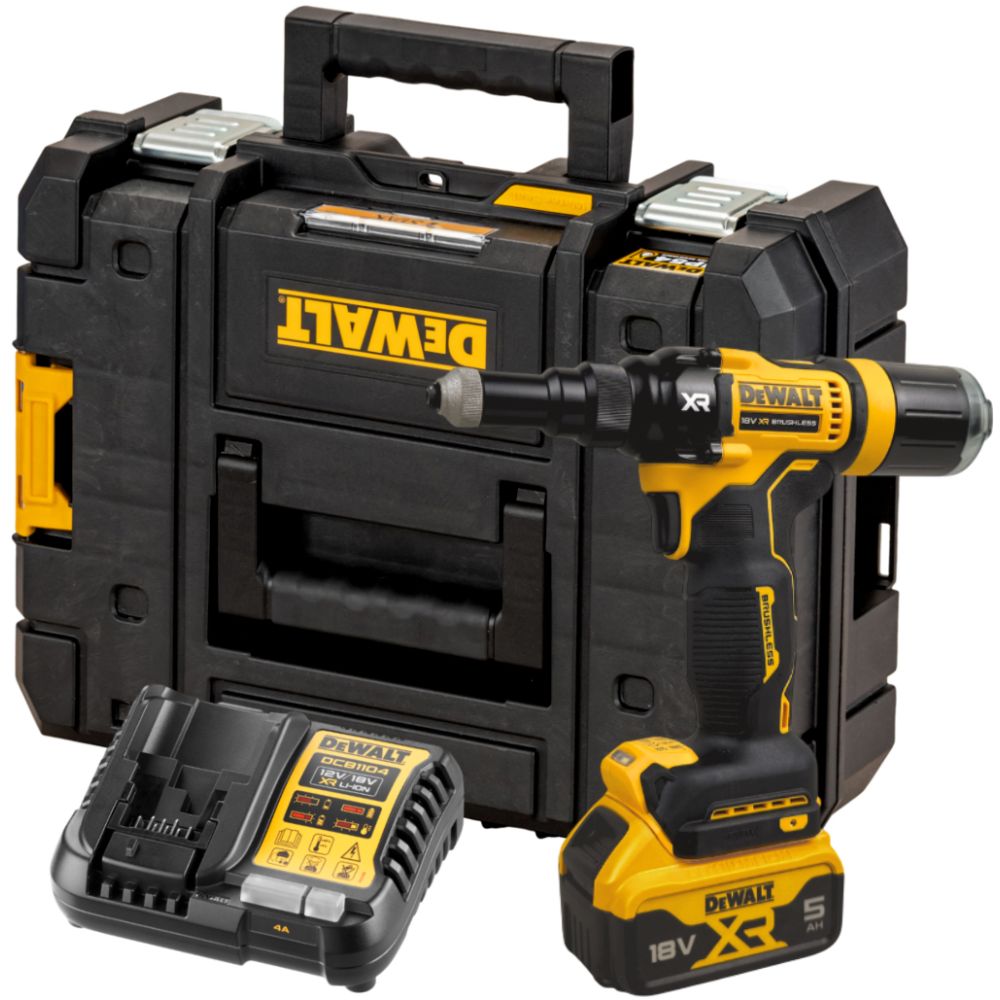 Аккумуляторный заклепочный пистолет DEWALT DCF403P1T, 18 В, c АКБ 5 Ач и ЗУ, в кейсе TSTAK (DCF403P1NT-XJ)