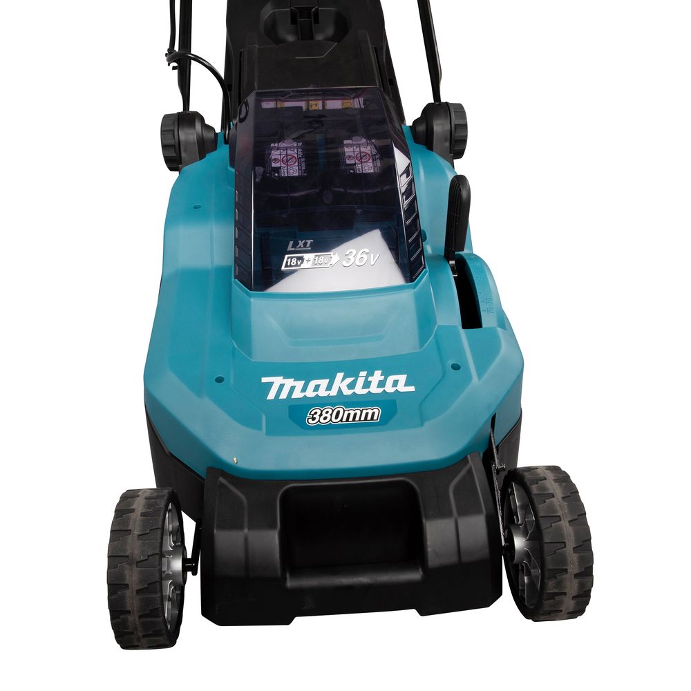 Аккумуляторная газонокосилка Makita LXT 2x18 В, 38 см, 40 л, с 2 АКБ 4 Ач и ЗУ, DLM382PM2